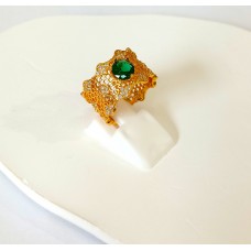 Γυναικείο ασημένιο δαχτυλίδι ανοιχτό επίχρυσο με πράσινο ζιργκόν (SR50)